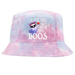 Women Im Just Here For The Boos Cute Halloween Ghost Wine Tie-Dyed Bucket Hat