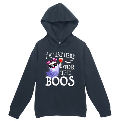 Women Im Just Here For The Boos Cute Halloween Ghost Wine Urban Pullover Hoodie