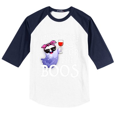 Women Im Just Here For The Boos Cute Halloween Ghost Wine Baseball Sleeve Shirt