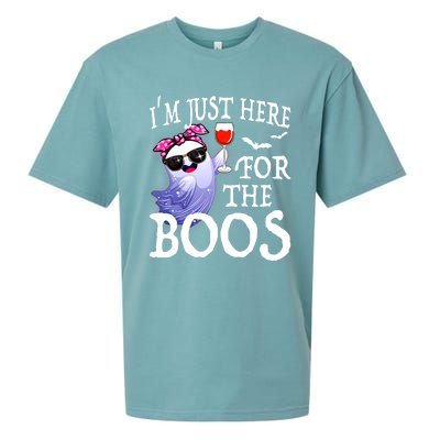 Women Im Just Here For The Boos Cute Halloween Ghost Wine Sueded Cloud Jersey T-Shirt