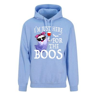 Women Im Just Here For The Boos Cute Halloween Ghost Wine Unisex Surf Hoodie