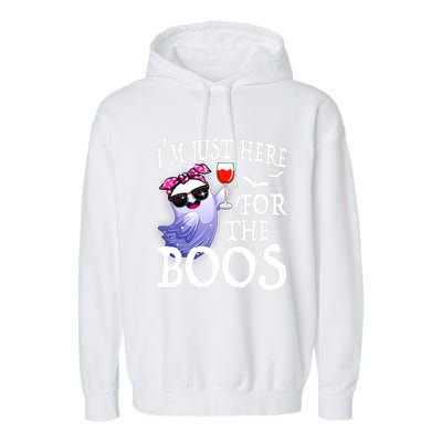 Women Im Just Here For The Boos Cute Halloween Ghost Wine Garment-Dyed Fleece Hoodie