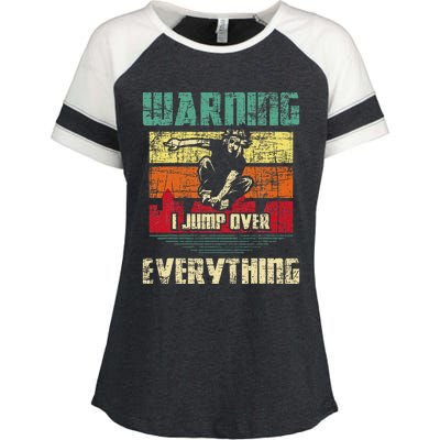 Warning I Jump Over Everything Parkour Enthusiast Enza Ladies Jersey Colorblock Tee