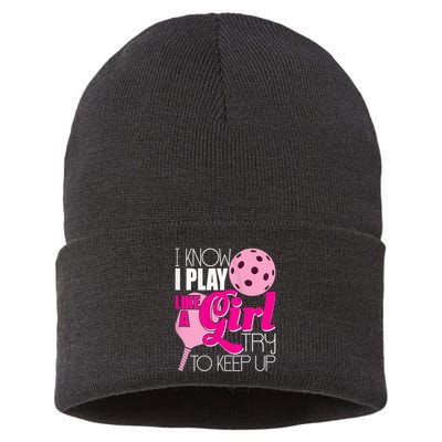 Womens I Know I Play Like A Try To Keep Up Paddleball Player Sustainable Knit Beanie