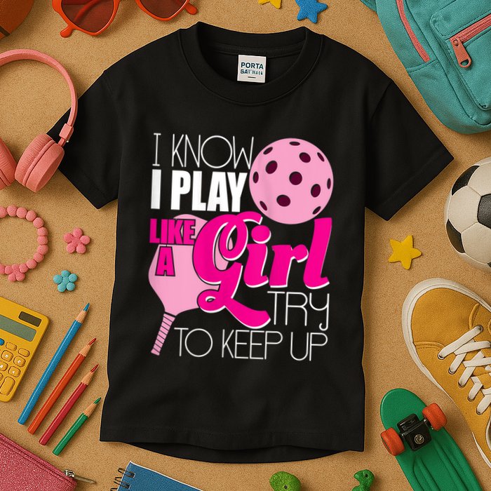 Womens I Know I Play Like A Try To Keep Up Paddleball Player Kids T-Shirt