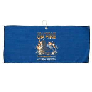 Welder I Know I'm on Fire Funny Large Microfiber Waffle Golf Towel