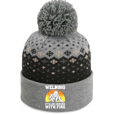 Welding It's Like Sewing With Fire Funny Welder Husband The Baniff Cuffed Pom Beanie