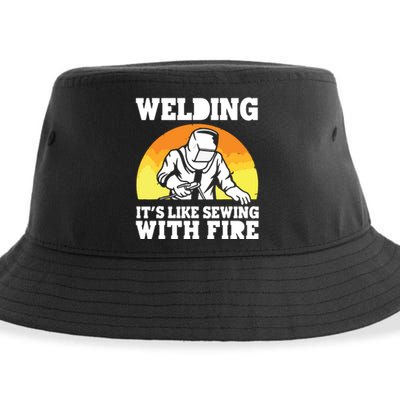 Welding It's Like Sewing With Fire Funny Welder Husband Sustainable Bucket Hat