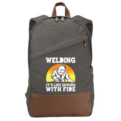 Welding It's Like Sewing With Fire Funny Welder Husband Cotton Canvas Backpack