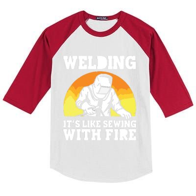 Welding It's Like Sewing With Fire Funny Welder Husband Kids Colorblock Raglan Jersey