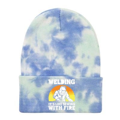 Welding It's Like Sewing With Fire Funny Welder Husband Tie Dye 12in Knit Beanie