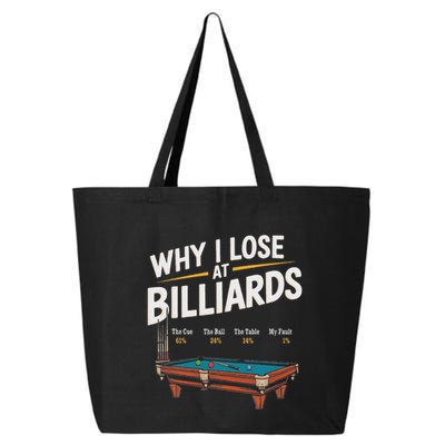 Why I Lose At Billiards Pool Player Billiard Snooker 25L Jumbo Tote