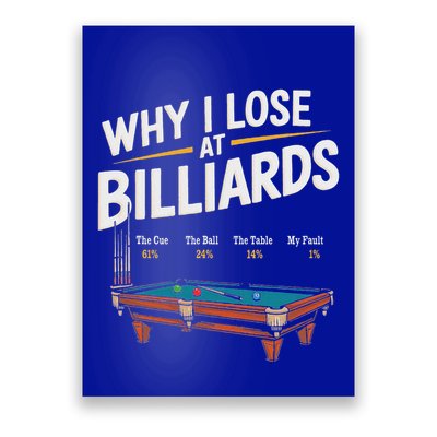 Why I Lose At Billiards Pool Player Billiard Snooker Poster