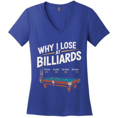 Why I Lose At Billiards Pool Player Billiard Snooker Women's V-Neck T-Shirt