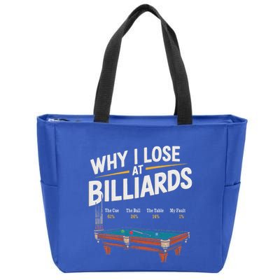 Why I Lose At Billiards Pool Player Billiard Snooker Zip Tote Bag