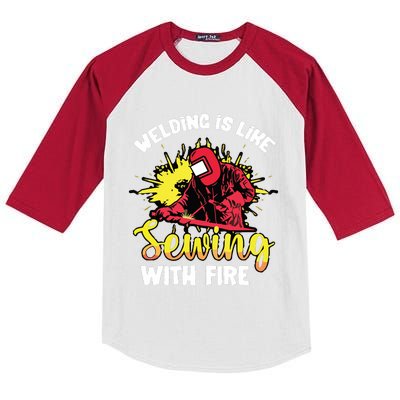 Welding It's Like Sewing With Fire Funny Welder Vintage Kids Colorblock Raglan Jersey