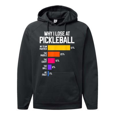 Why I Lose At Pickleball Humor Funny Pickleballers Performance Fleece Hoodie