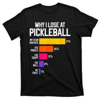 Why I Lose At Pickleball Humor Funny Pickleballers T-Shirt