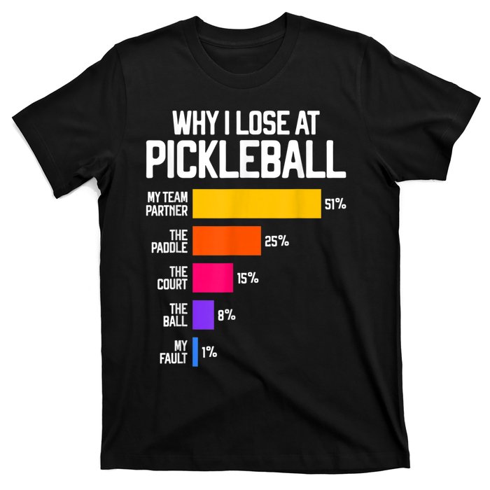 Why I Lose At Pickleball Humor Funny Pickleballers T-Shirt