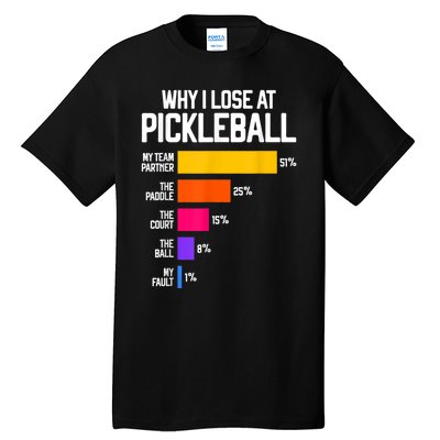 Why I Lose At Pickleball Humor Funny Pickleballers Tall T-Shirt