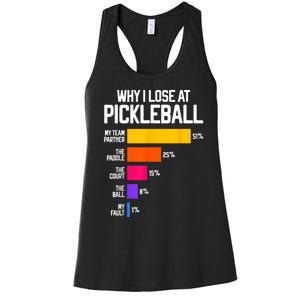 Why I Lose At Pickleball Humor Funny Pickleballers Women's Racerback Tank