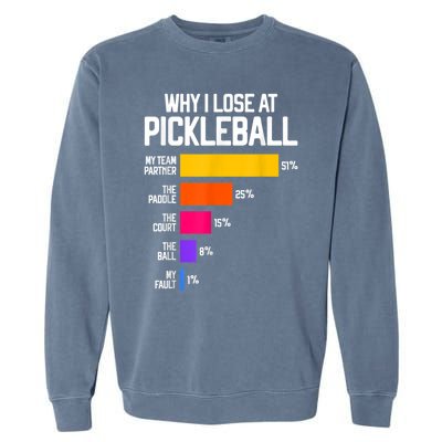 Why I Lose At Pickleball Humor Funny Pickleballers Garment-Dyed Sweatshirt