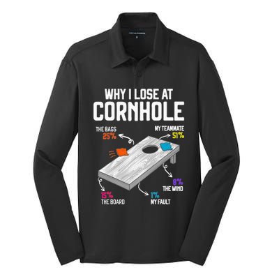 Why I Lose At Cornhole Humor Toss Like A Boss Silk Touch Performance Long Sleeve Polo