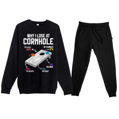 Why I Lose At Cornhole Humor Toss Like A Boss Premium Crewneck Sweatsuit Set