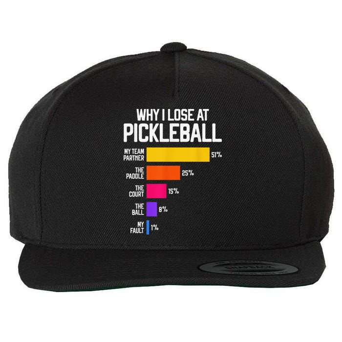 Why I Lose At Pickleball Humor Funny Pickleballers Wool Snapback Cap