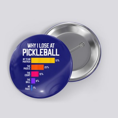 Why I Lose At Pickleball Humor Funny Pickleballers Button