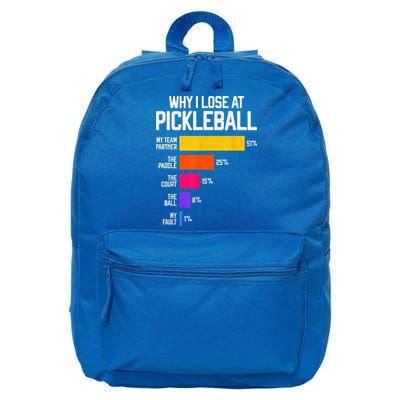 Why I Lose At Pickleball Humor Funny Pickleballers 16 in Basic Backpack