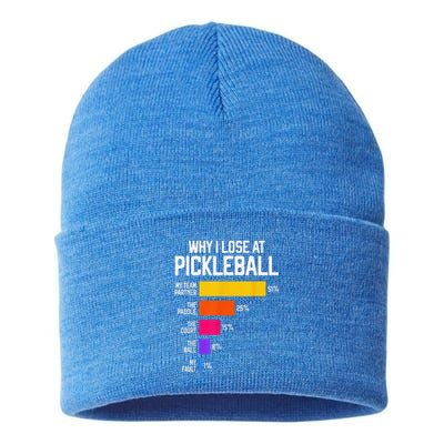 Why I Lose At Pickleball Humor Funny Pickleballers Sustainable Knit Beanie