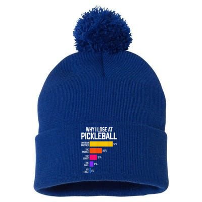 Why I Lose At Pickleball Humor Funny Pickleballers Pom Pom 12in Knit Beanie