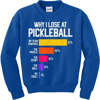 Why I Lose At Pickleball Humor Funny Pickleballers Kids Sweatshirt