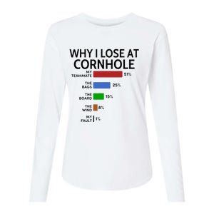 Why I Lose At Cornhole My Teammate 51 The Bags 25 Womens Cotton Relaxed Long Sleeve T-Shirt