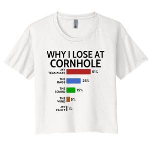 Why I Lose At Cornhole My Teammate 51 The Bags 25 Women's Crop Top Tee