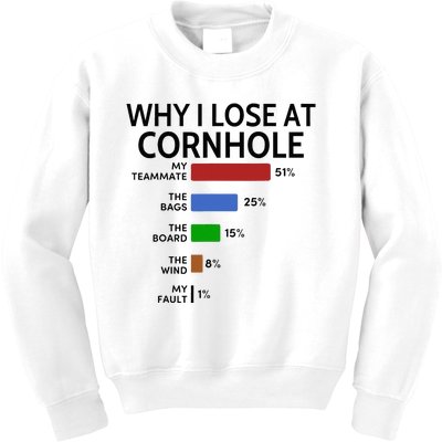 Why I Lose At Cornhole My Teammate 51 The Bags 25 Kids Sweatshirt