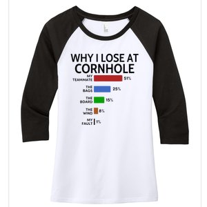 Why I Lose At Cornhole My Teammate 51 The Bags 25 Women's Tri-Blend 3/4-Sleeve Raglan Shirt