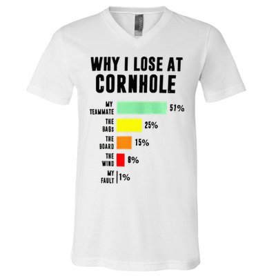 Why I Lose At Cornhole My Teammate 51 The Bags 25 V-Neck T-Shirt