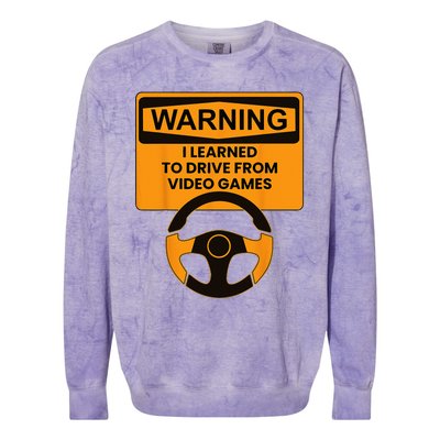 Warning I Learned To Drive From Video Games Sring Wheel Colorblast Crewneck Sweatshirt