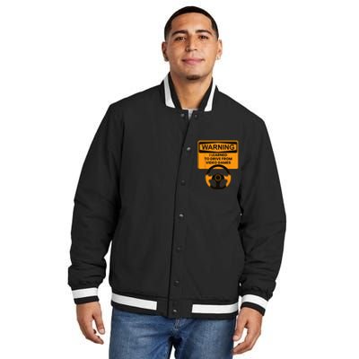 Warning I Learned To Drive From Video Games Sring Wheel Insulated Varsity Jacket