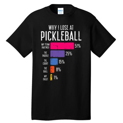 Why I Lose At Pickleball Funny Pickle Ball Tall T-Shirt