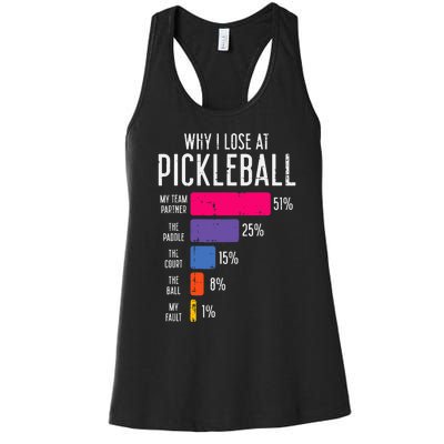 Why I Lose At Pickleball Funny Pickle Ball Women's Racerback Tank