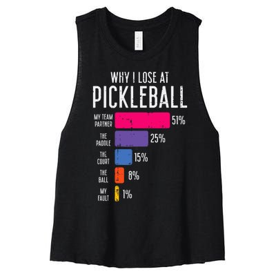 Why I Lose At Pickleball Funny Pickle Ball Women's Racerback Cropped Tank