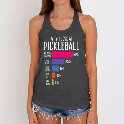 Why I Lose At Pickleball Funny Pickle Ball Women's Knotted Racerback Tank