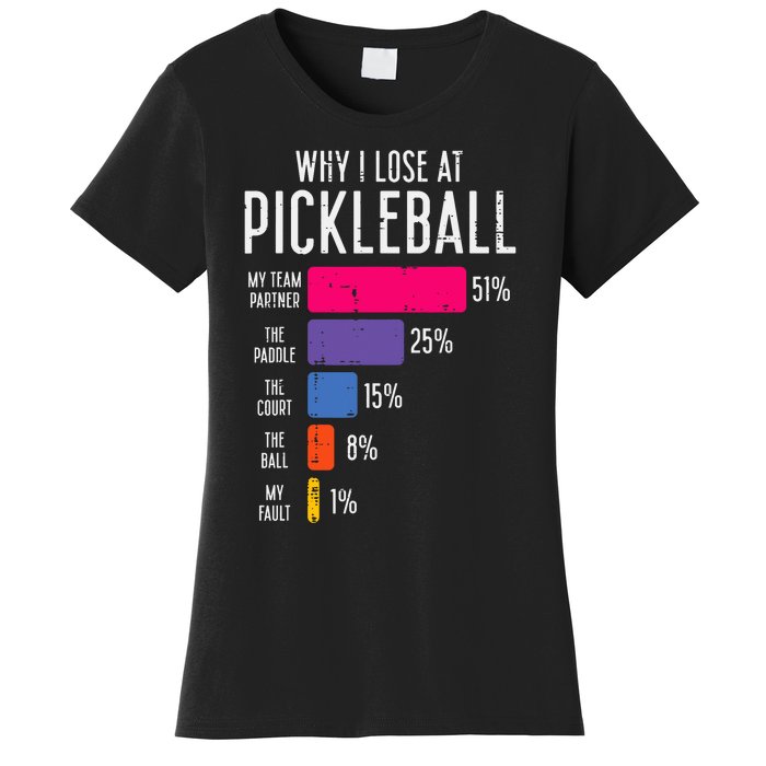 Why I Lose At Pickleball Funny Pickle Ball Women's T-Shirt