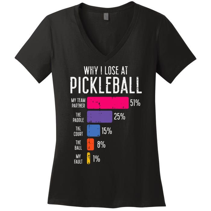 Why I Lose At Pickleball Funny Pickle Ball Women's V-Neck T-Shirt