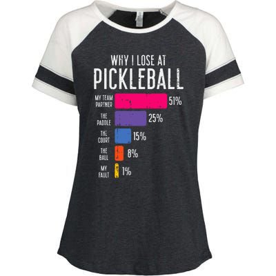 Why I Lose At Pickleball Funny Pickle Ball Enza Ladies Jersey Colorblock Tee