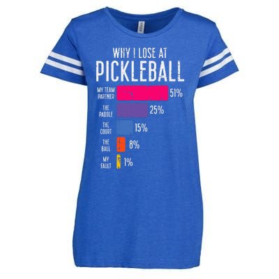 Why I Lose At Pickleball Funny Pickle Ball Enza Ladies Jersey Football T-Shirt