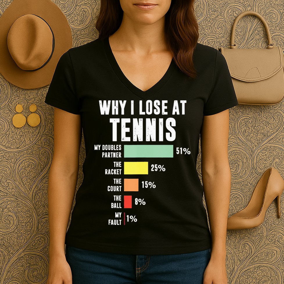 Why I Lose At Tennis Funny Tennis Player Women's V-Neck T-Shirt